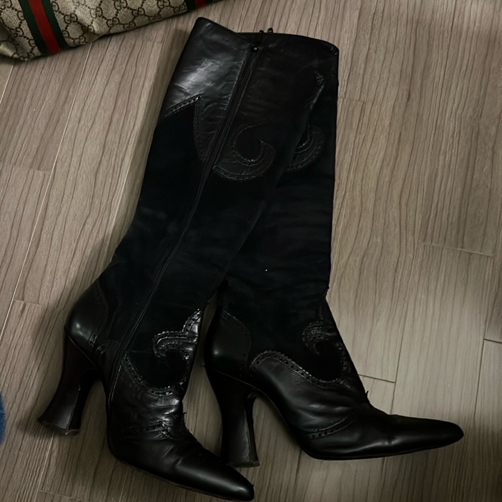 anna sui leather and suede navy blue